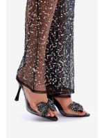 Průhledné Sandály Na Jehlovém Podpatku S Lesklou Mašlí Černé Viosta Průhledné Sandály Na Jehlovém Podpatku S Lesklou Mašlí Černé Viosta