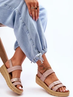 Dámské kožené sandály se suchým zipem růžové Fresh Look