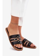 Ploché dámské sandály se zlatým detailem černé Noroti Ploché dámské sandály se zlatým detailem černé Noroti