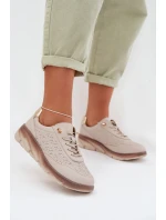 Kožené semišové dámské tenisky s otvory Sergio Leone SP-002 světle hnědé