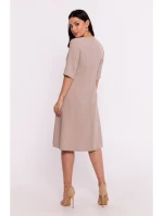 B280 Trapézové šaty s výstřihem do V - béžové