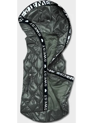 Dámská vesta v khaki barvě s kapucí (B8149-11) Dámská vesta v khaki barvě s kapucí (B8149-11)