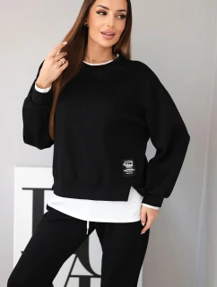 Dámský komplet s máslovou barvou, volnou mikinou a tepláky černý