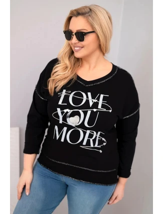 Dámská blůza Plus Size s nápisem Love You More roztrhaná černá