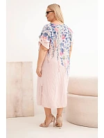 Dámské viskózové šaty Plus Size s krátkým rukávem a rozparky na bocích pudrově růžová