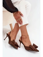 Lodičky s odkrytými patami a mašlí Hnědé Eklevia Lodičky s odkrytými patami a mašlí Hnědé Eklevia