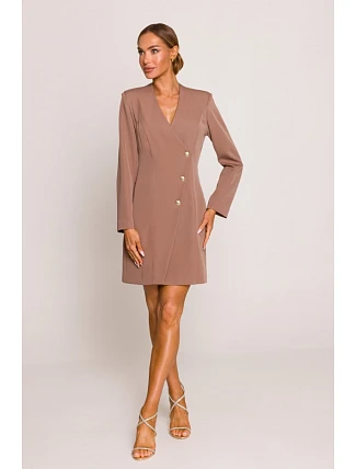 Šaty M793 Blazer se zlatým knoflíkem – mocca Šaty M793 Blazer se zlatým knoflíkem – mocca