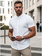 Pánská košile s krátkým rukávem a stojáčkem, bílá, FashionStreet KX1064
