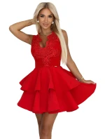 200-11 CHARLOTTE exkluzivní rozšířené šaty s krajkovým výstřihem - červené 200-11 CHARLOTTE exkluzivní rozšířené šaty s krajkovým výstřihem - červené