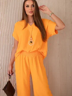 Komplet s náhrdelníkem halenka + kalhoty jasně oranžová
