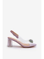 Průhledné sandály na podpatku s ozdobou fialové D&A MR38-454