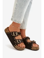 Dámské pantofle se zlatými sponami a knoflíky Černé Tervina