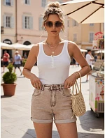 Dámské béžové džínové kraťasy FashionStreet SY0554