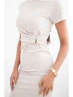 Dámské viskózové maxi šaty vázané u krku s ozdobnou sponou modrá