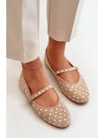 Ozdobené baleríny s páskem eko semišové béžové Tirilissa Ozdobené baleríny s páskem eko semišové béžové Tirilissa