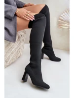Kozačky Se Školkovou Špicí Nad Koleno Na Podpatku Černé Esanira