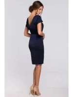 K041 Plášťové šaty s kapucí na zádech - tmavě modré