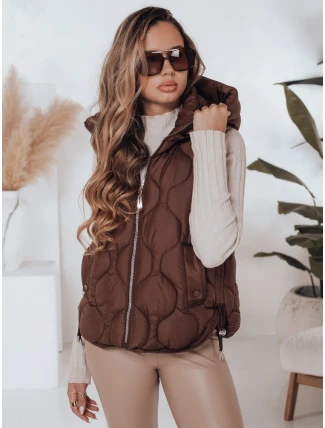 Dámská prošívaná vesta s kapucí MISSVEST hnědá FashionStreet TY5019