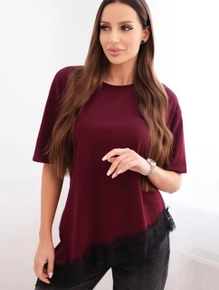 Dámská asymetrická bavlněná blůza s krajkou dole bordová