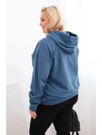 Dámská mikina s kapucí a klokankou Plus Size z bavlny jeansová