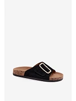 Kožené semišové dámské pantofle s přezkou černé Beryl