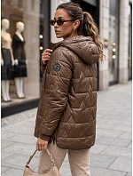 Dámská prošívaná přechodová bunda s kapucí, hnědá, FashionStreet TY5800 Dámská prošívaná přechodová bunda s kapucí, hnědá, FashionStreet TY5800