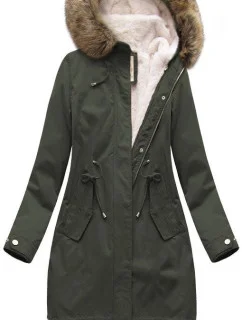 Dámská zimní bunda parka v army barvě s odepínací podšívkou a kapucí (7626)