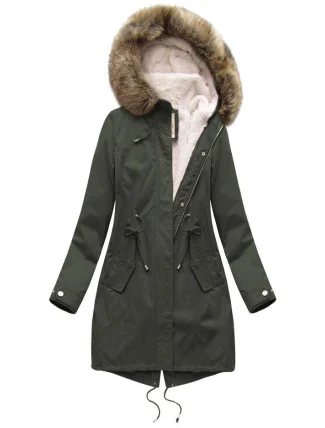 Dámská zimní bunda parka v army barvě s odepínací podšívkou a kapucí (7626)