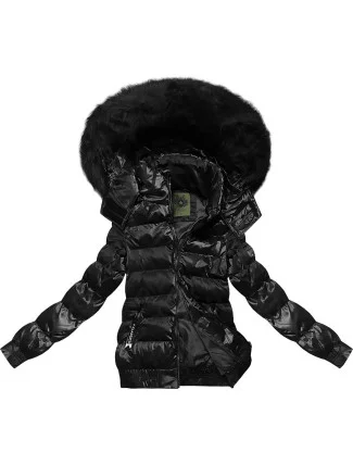 Černá krátká zimní bunda s květovaným vzorem (CAN-597)