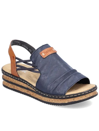 Dámské pohodlné modré sandály Rieker na klínku s podpatkem 62962-14