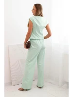 Dámský komplet s vestou a širokými kalhotami tmavá máta