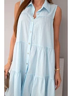 Dámské bavlněné košilové šaty bez rukávů s knoflíky modré