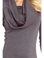 Dámské šaty s dlouhým rukávem kapsami a rolákem šedé - Šedá / XL - Numoco