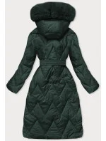 Tmavě zelená dlouhá dámská prošívaná zimní bunda (fm11-4)