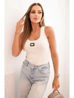 Dámská pruhovaná top na ramínkách s ozdobnou nášivkou béžová