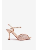Dámské sandály na podpatku se zdobením šampaňské Peloria
