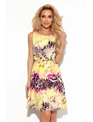 296-8 VICTORIA Trapézové šaty - žlutý leopardí potisk