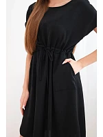 Dámské šaty s krátkým rukávem a vázáním v pase černá