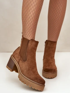 Dámské Zateplené Botky Na Podpatku Eko Semišové Hnědé Irissinae