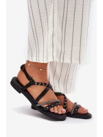 Ploché Sandály S Ozdobnými Pásky Vinceza 17379 Černé