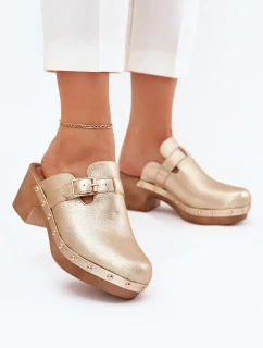 Dámské sandály na podpatku se sponou zlaté Veldexina