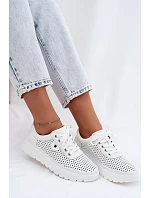 Kožené Ažurové Dámské Polobotky Vinceza 79629 Bílé
