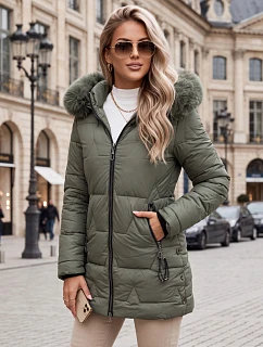 Dámská zimní prošívaná bunda s kapucí, zelená, FashionStreet TY5739