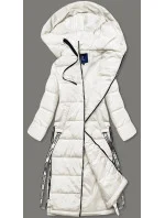 Dlouhá dámská péřová bunda v barvě ecru (AG3-3038)