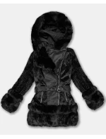 Černá kožešinová dámská bunda s prvky z eko kůže J Style (11Z8072)