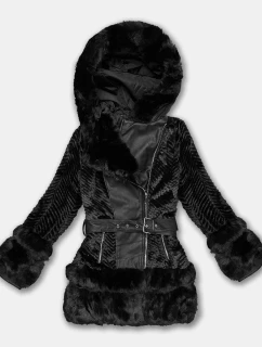 Černá kožešinová dámská bunda s prvky z eko kůže J Style (11Z8072)