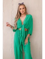Viskózový komplet, dole zavazovaná halenka + kalhoty zelený Viskózový komplet, dole zavazovaná halenka + kalhoty zelený
