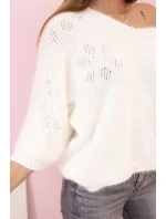 Dámský svetr z mohairu volného střihu s výstřihem do V ecru