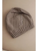 Dámská zimní čepice s vlnou a zdobením z kamínků K480 mocca Dámská zimní čepice s vlnou a zdobením z kamínků K480 mocca