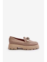 Dámské kožené mokasíny s ozdobou Laura Messi 2780 tmavě béžové